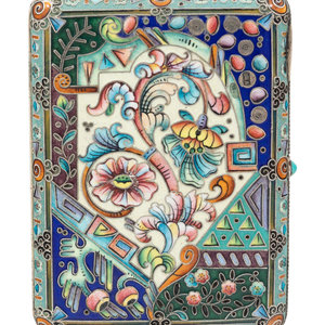 A Russian Enameled Silver Cigarette