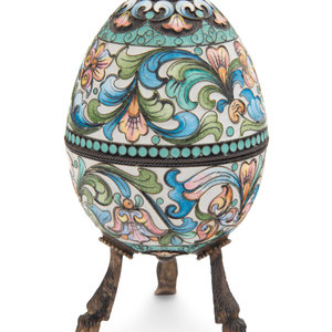 A Russian Enameled Silver Egg