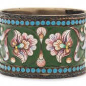 A Russian Enameled Silver Napk