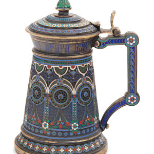 A Russian Enameled Silver Tankard