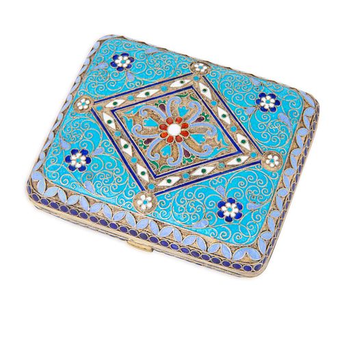 A RUSSIAN GILT SILVER AND CLOISONNE