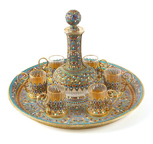 A RUSSIAN GILT SILVER AND CLOISONNE
