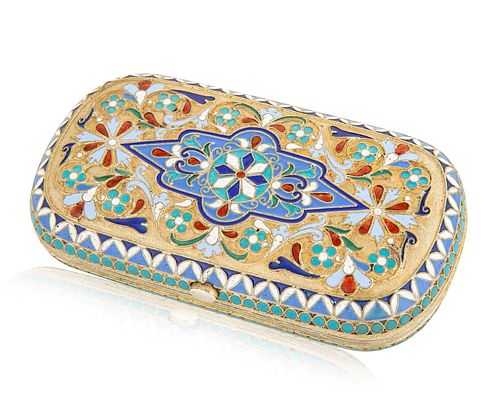 A RUSSIAN GILT SILVER, CLOISONNE