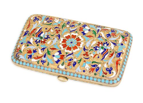 A RUSSIAN GILT SILVER, CLOISONNE