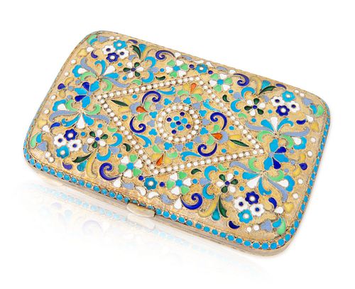 A RUSSIAN GILT SILVER, CLOISONNE