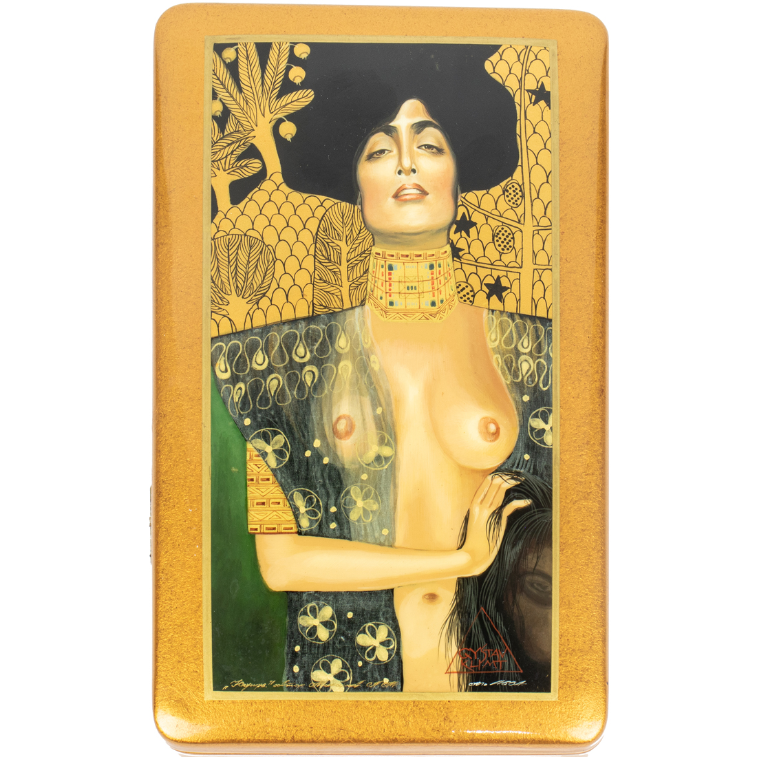 A RUSSIAN GOLD LACQUER BOX A