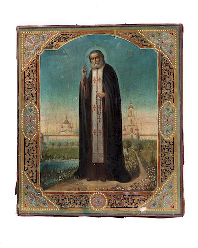 A RUSSIAN ICON OF SAINT SERAPHIM OF