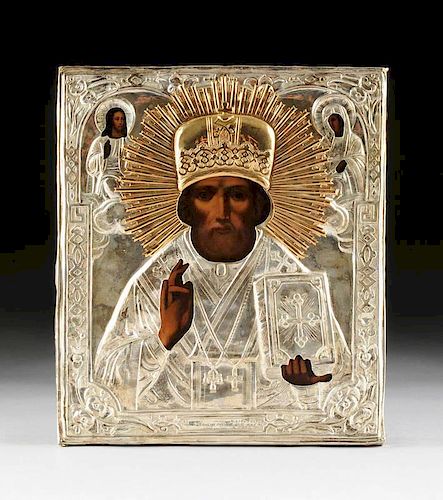 A RUSSIAN ICON OF ST. NICHOLAS