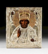A RUSSIAN ICON OF ST. NICHOLAS