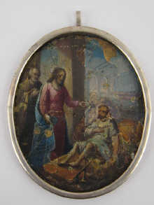 A Russian oval icon in a hallmarked