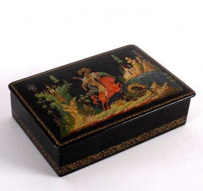 A Russian palekh box decorated by