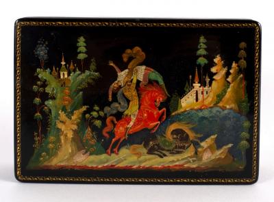 A Russian palekh box decorated by