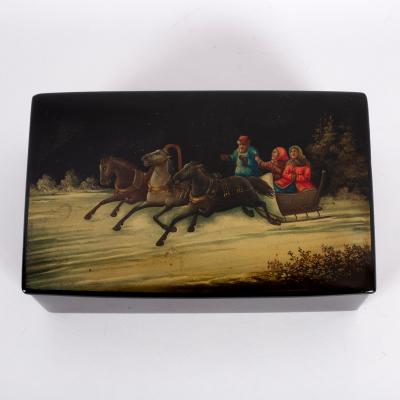 A Russian papier-mâché box, the
