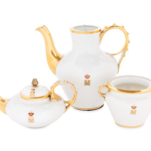 A Russian Porcelain Three-Piece Tea