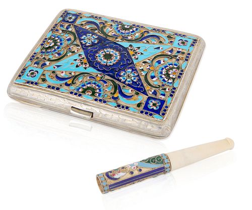 A RUSSIAN SILVER AND CLOISONNE
