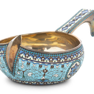 A Russian Silver and Enamel Kovsh