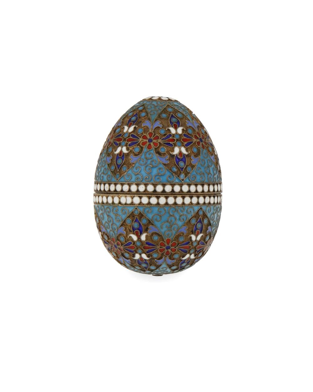 A RUSSIAN SILVER AND ENAMEL EGGA