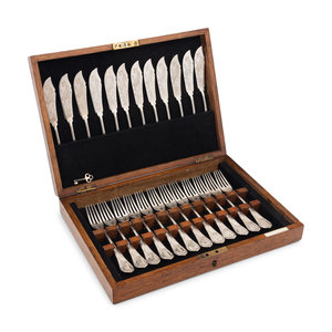 A Russian Silver Fish Service