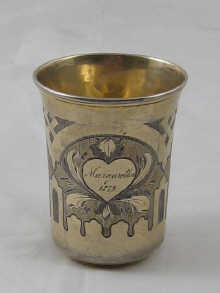 A Russian silver gilt beaker with