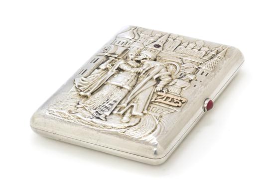 A Russian Silver Gold and Gem Inset