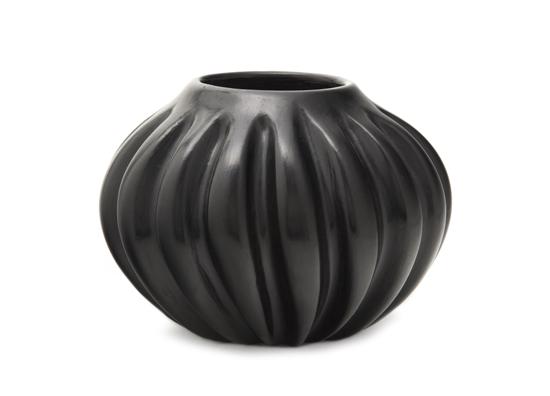 A Santa Clara Blackware Melon Jar