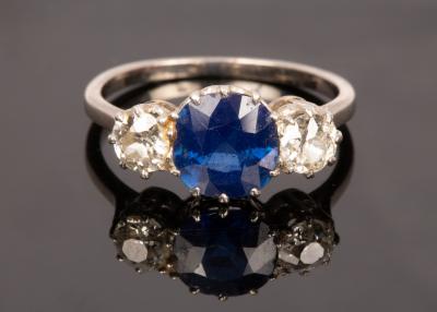 A sapphire and diamond three