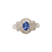 A SAPPHIRE, DIAMOND AND 14K WH