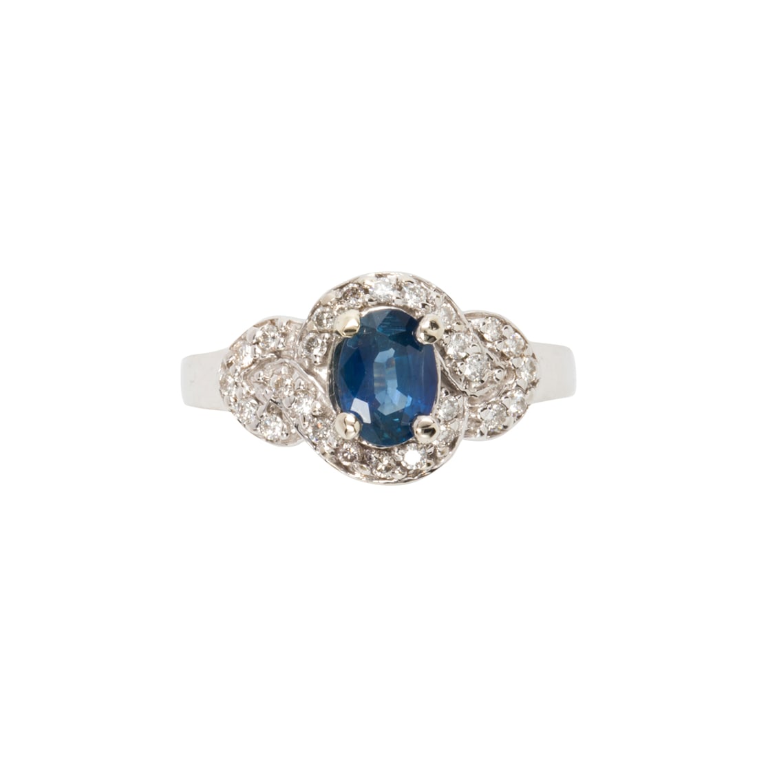 A SAPPHIRE, DIAMOND AND 14K WHITE