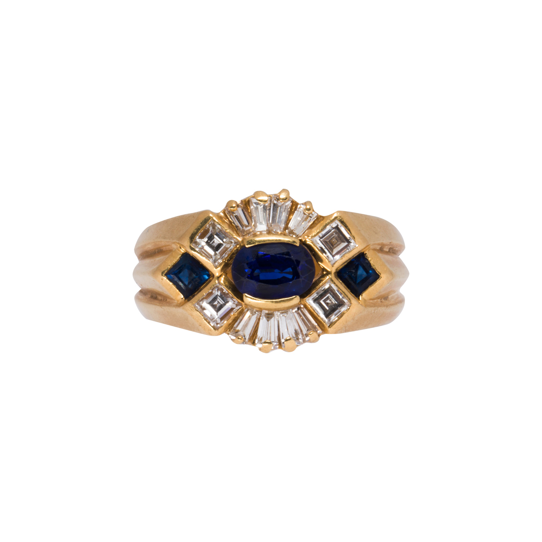A SAPPHIRE, DIAMOND AND 18K GOLD