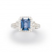 A SAPPHIRE, DIAMOND AND FOURTE