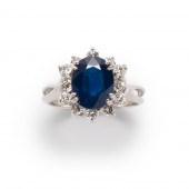 A SAPPHIRE, DIAMOND AND FOURTE