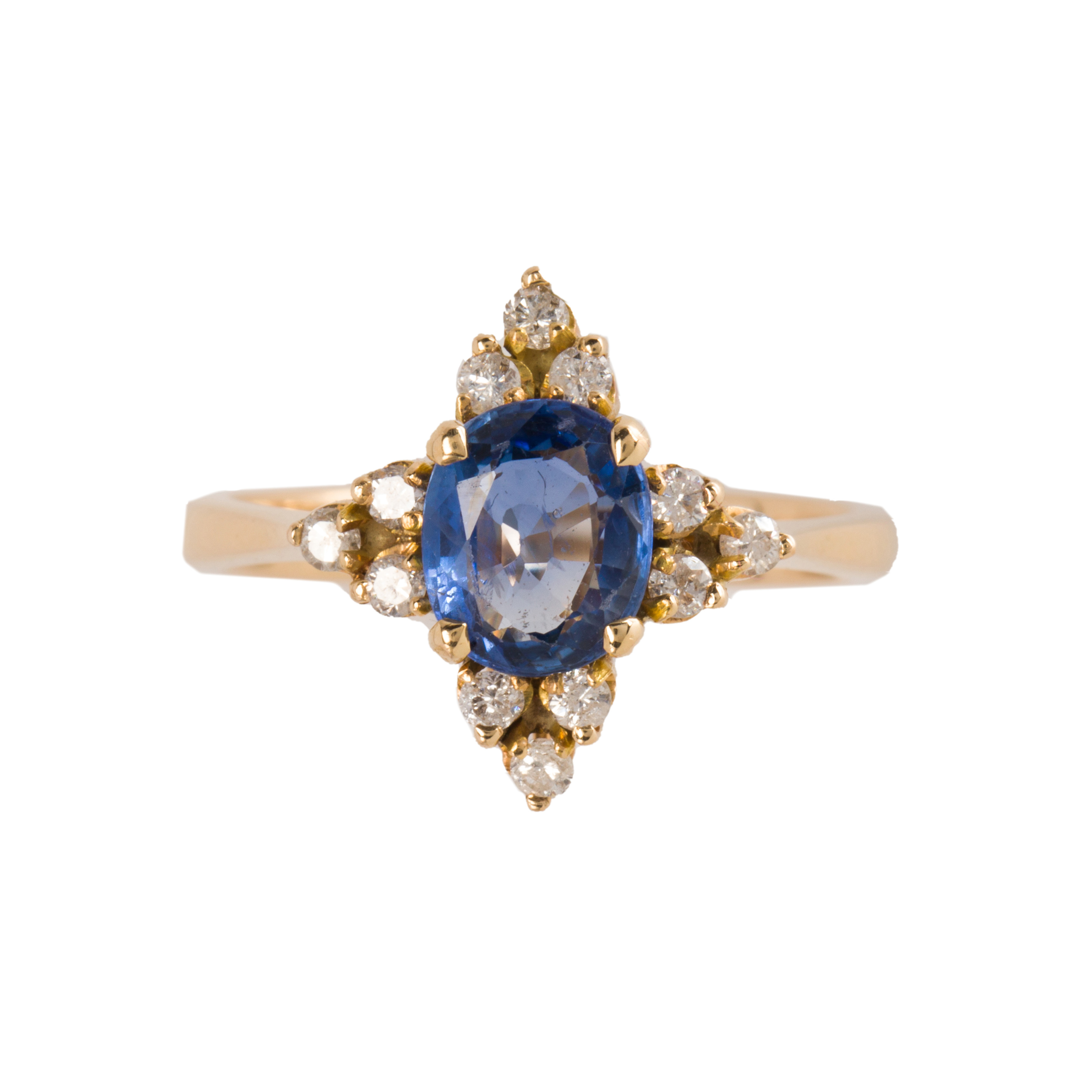 A SAPPHIRE, DIAMOND AND FOURTEEN