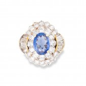 A SAPPHIRE, DIAMOND AND FOURTE