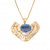 A SAPPHIRE, DIAMOND AND GOLD P