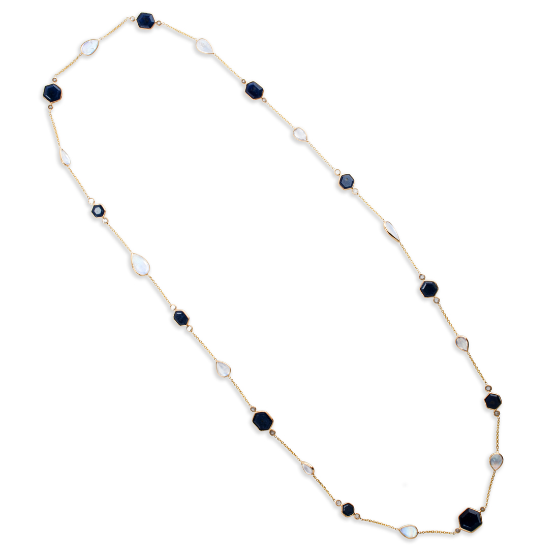 A SAPPHIRE, MOONSTONE AND DIAMOND