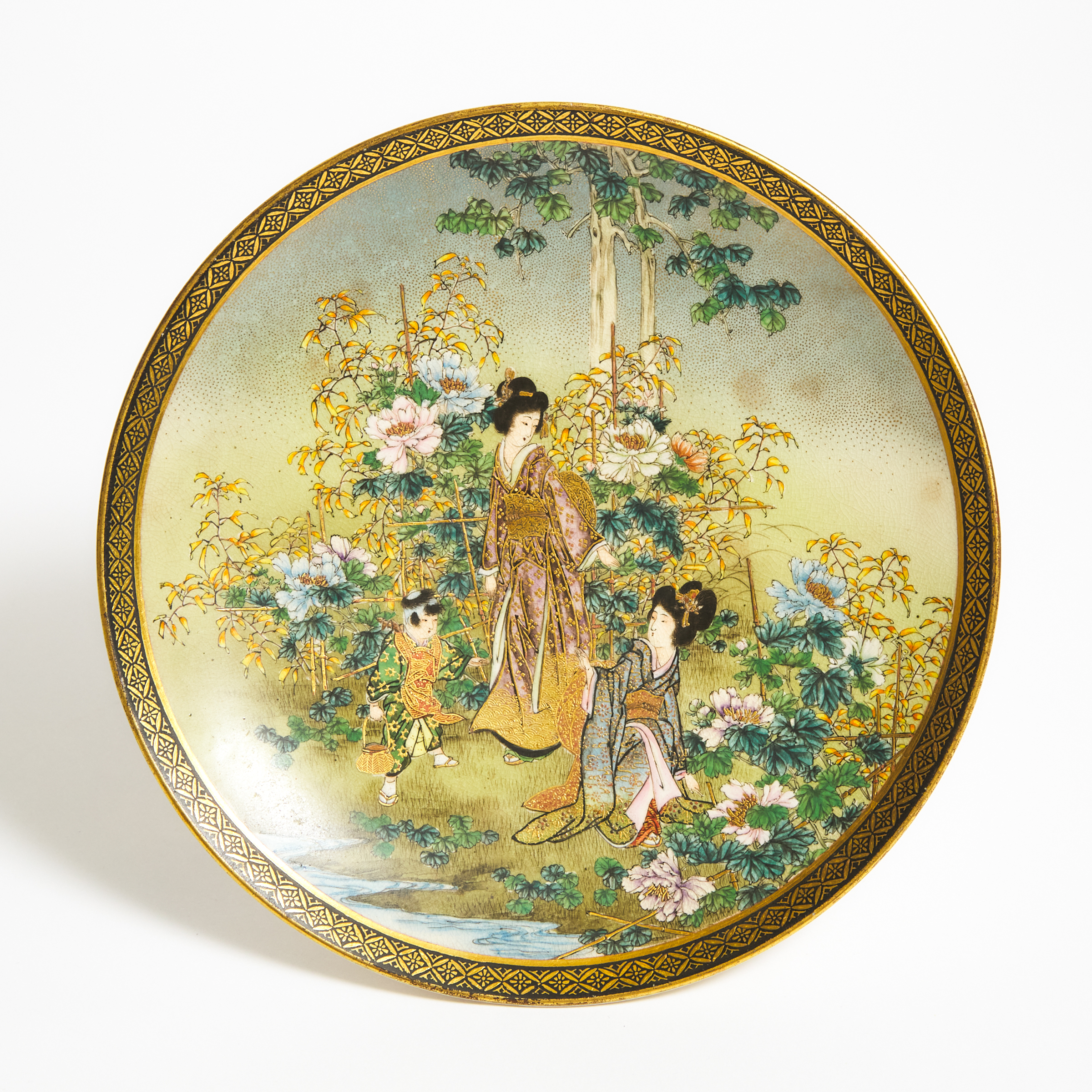 A Satsuma 'Figural Garden' Dish,