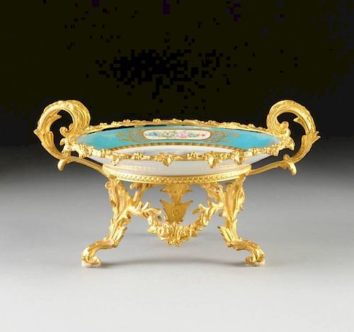 A SÃˆVRES STYLE GILT BRONZE MOUNTED