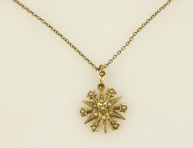 A seed pearl starburst pendant in a