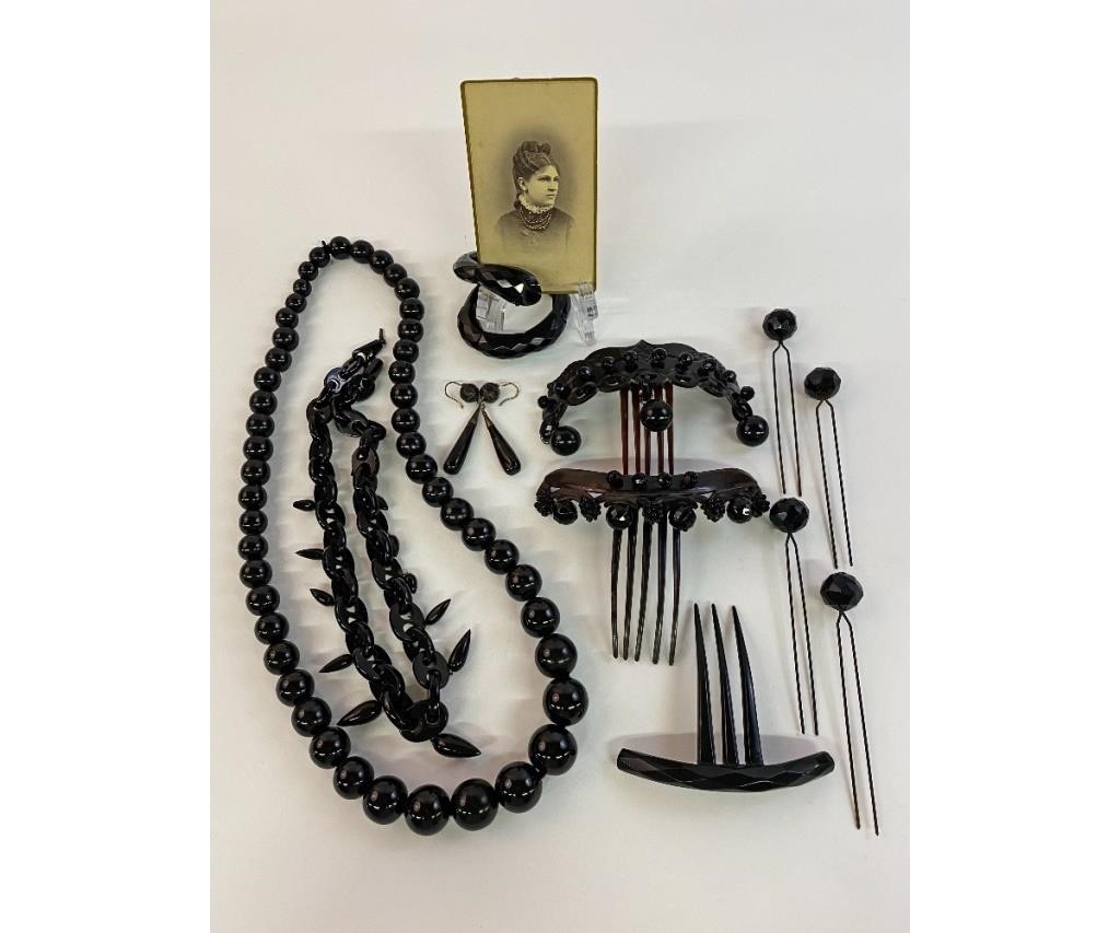 A selection of French jet jewelry