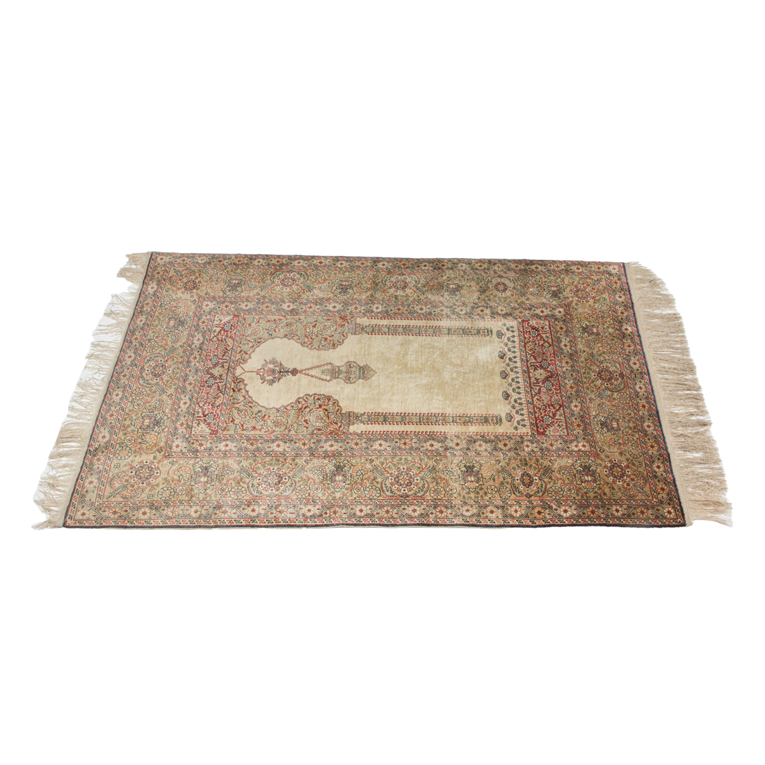 A SEMI ANTIQUE SILK PRAYER RUG,