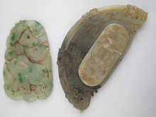 A semi circular green jade desk