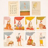 A series of eight gouache illu