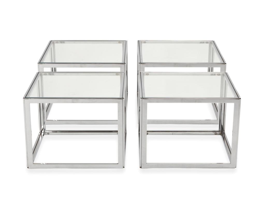A SET OF CHROME AND GLASS CUBE