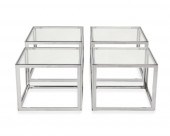A SET OF CHROME AND GLASS CUBE
