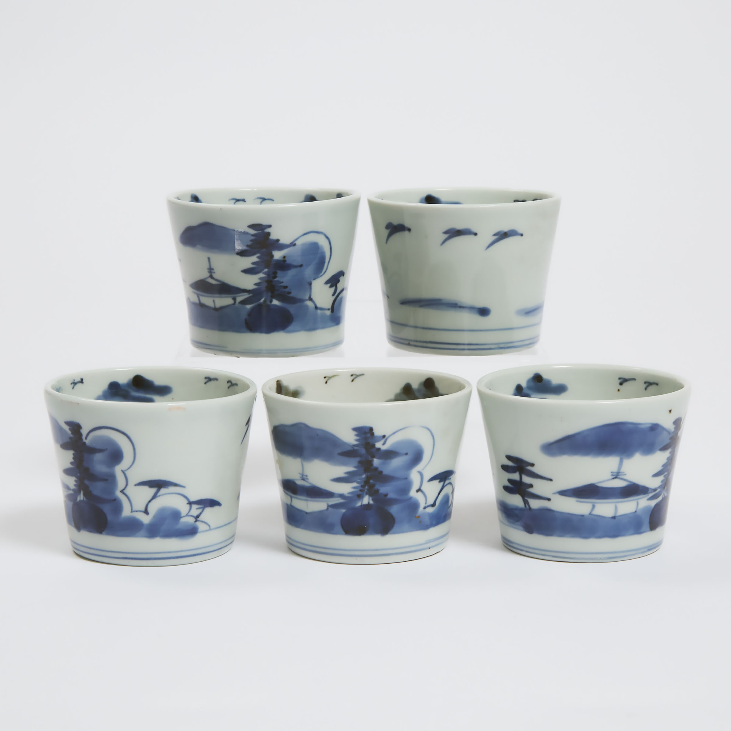 A Set of Five Blue and White