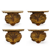A SET OF FOUR GILTWOOD SHELL-F