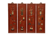 A SET OF FOUR HARDSTONE INLAID