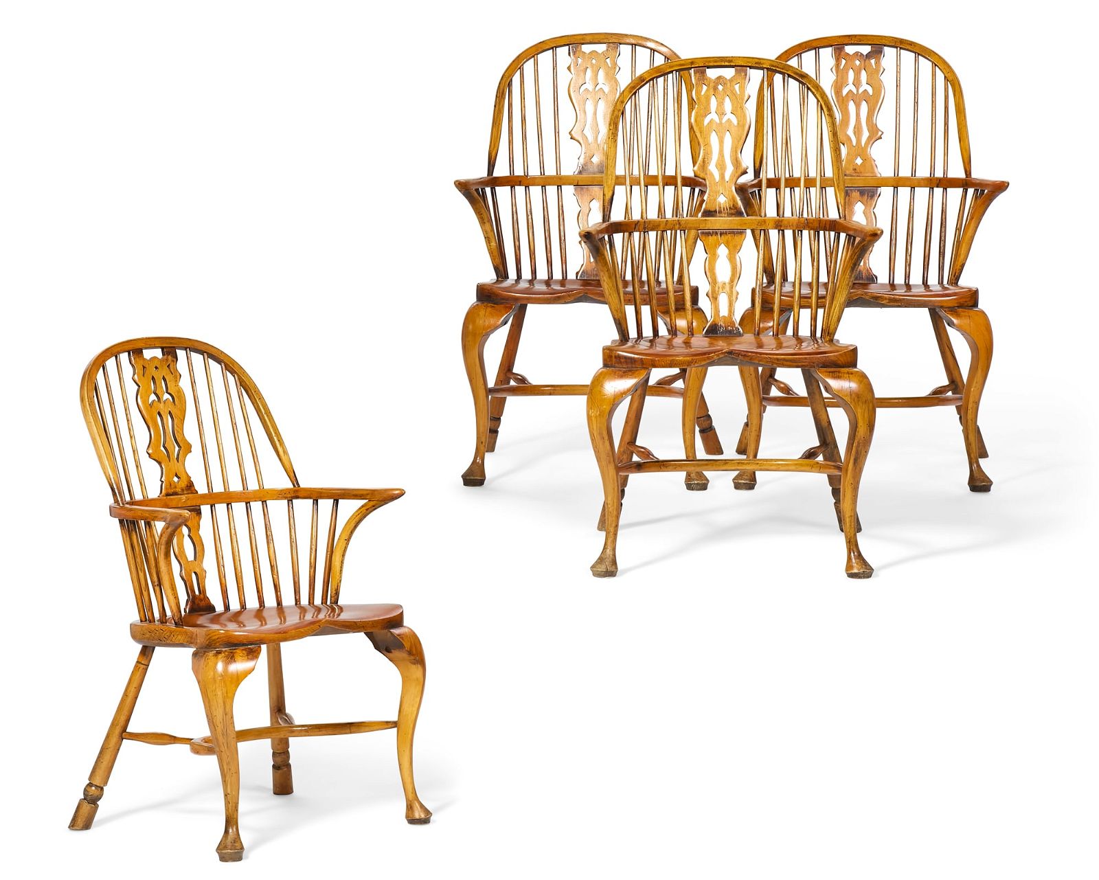 A SET OF FOUR OAK AND ELM WINDSOR