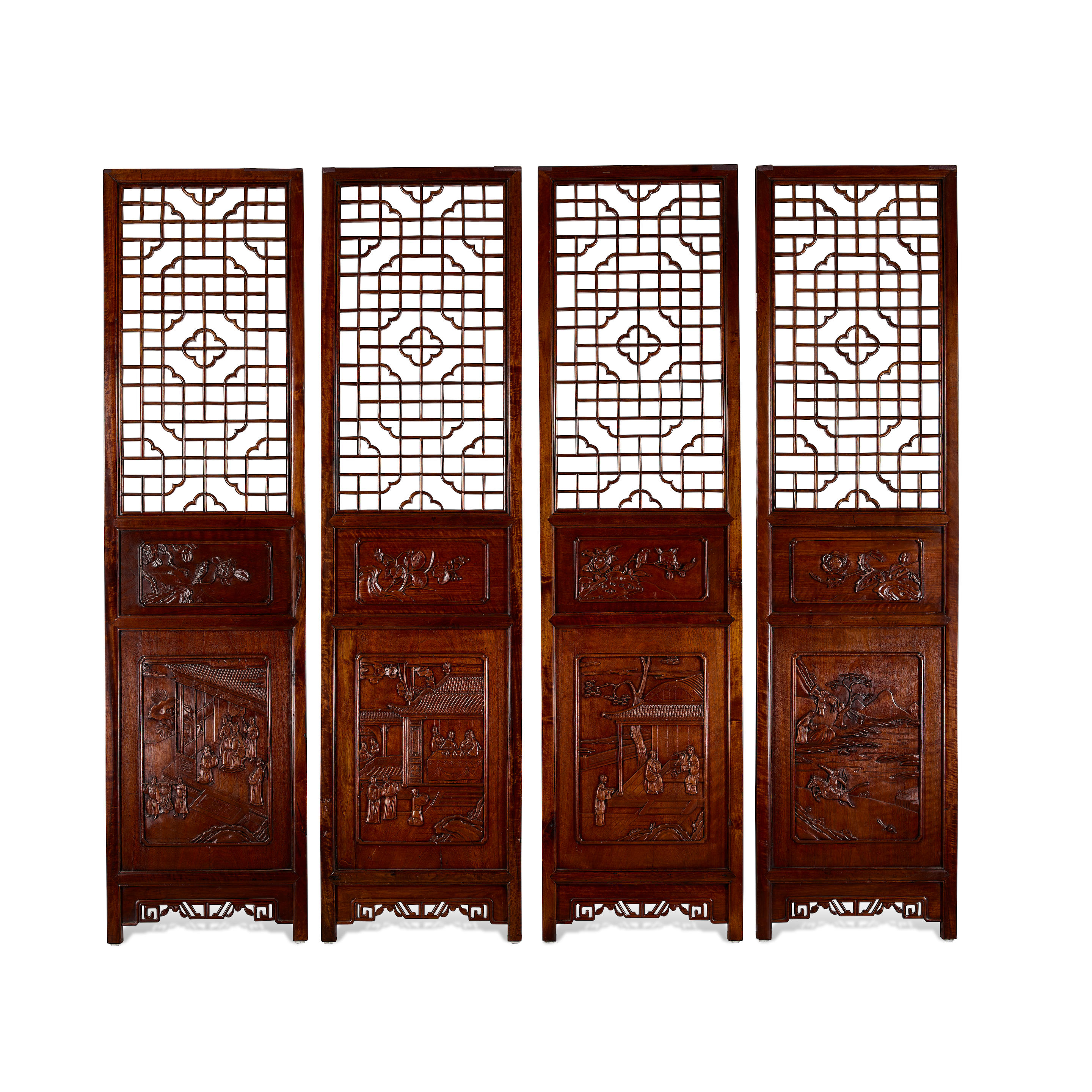 A SET OF FOUR OPENWORK HARDWOOD