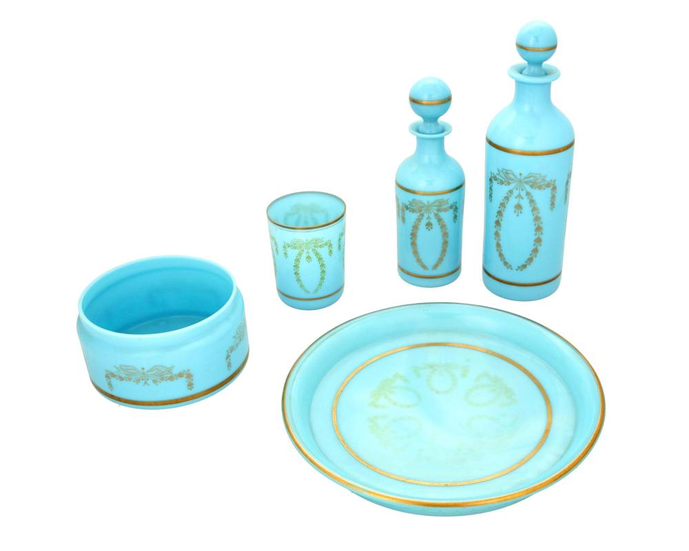 A SET OF FRENCH BLUE OPALINE